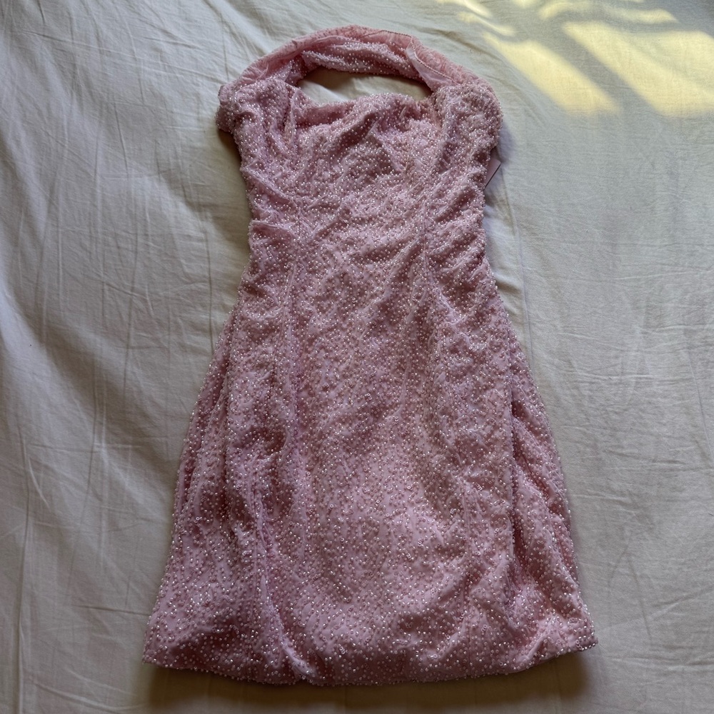 Oh Polly - Basel: Embellished Strapless Cowl Neck Mini Dress - Picture 5 of 6